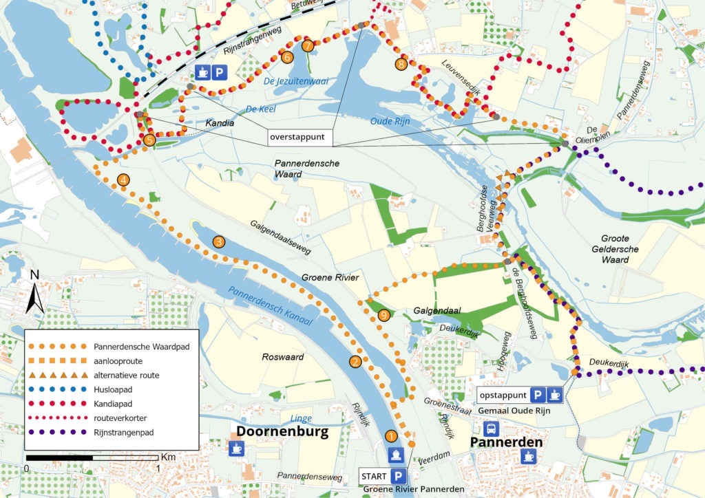 Pannerdensche Waardpad kaartje